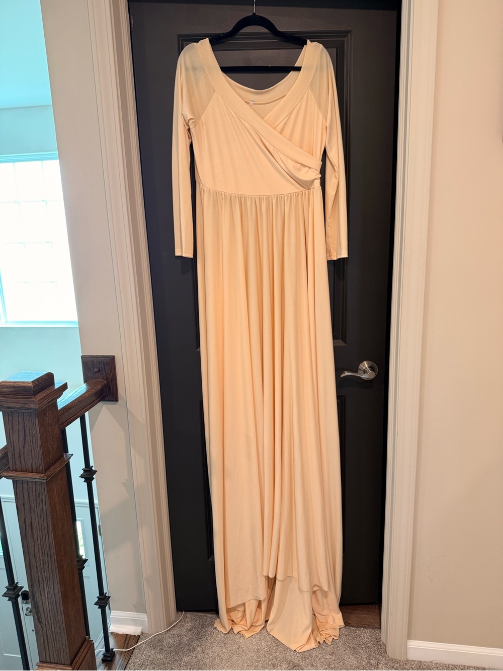 Off-Shoulder Maternity Maxi Dress - Peach - Picture 3 of 7